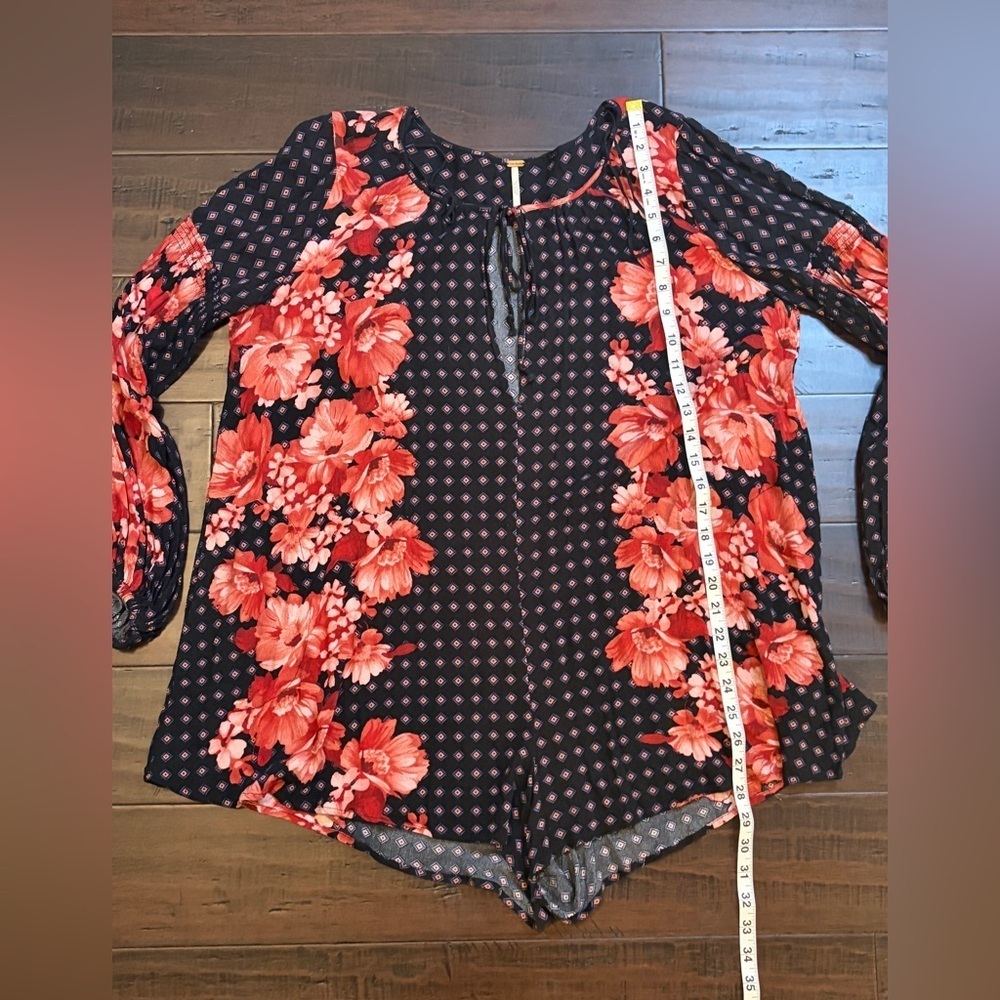 Free people boho Floral Long Sleeve Romper artsy quirky granola crunchy flowy - Picture 5 of 8